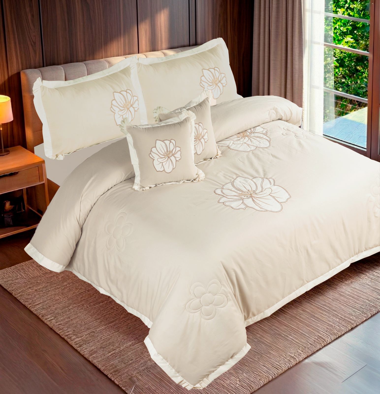 Luxury AC Comforter Bedding Set with Applique Embroidery & Golden Zari Work