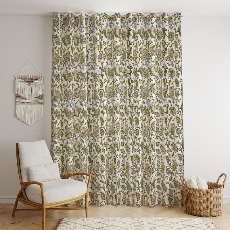  BILBERRY Furnishing 213.36 cm (7 ft) Cotton Semi Transparent Door Curtain (Pack Of 2) (Floral, Beige & Green)