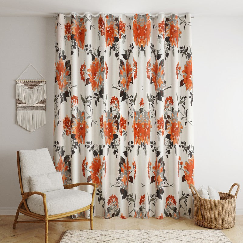  BILBERRY Furnishing 213.36 cm (7 ft) Cotton Semi Transparent Door Curtain Single Curtain (Floral, Orange & Grey)