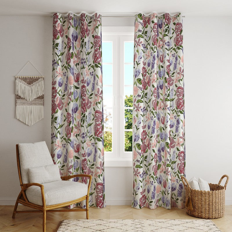  BILBERRY Furnishing 152.4 cm (5 ft) Cotton Semi Transparent Window Curtain Single Curtain (Floral, Voilet & Pink)