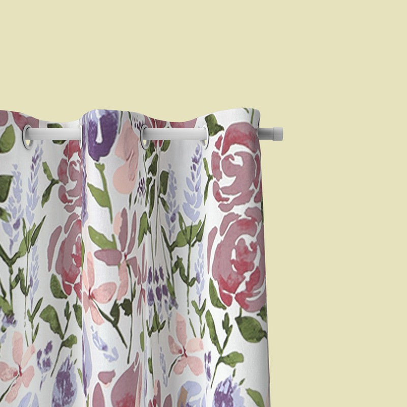  BILBERRY Furnishing 152.4 cm (5 ft) Cotton Semi Transparent Window Curtain Single Curtain (Floral, Voilet & Pink)