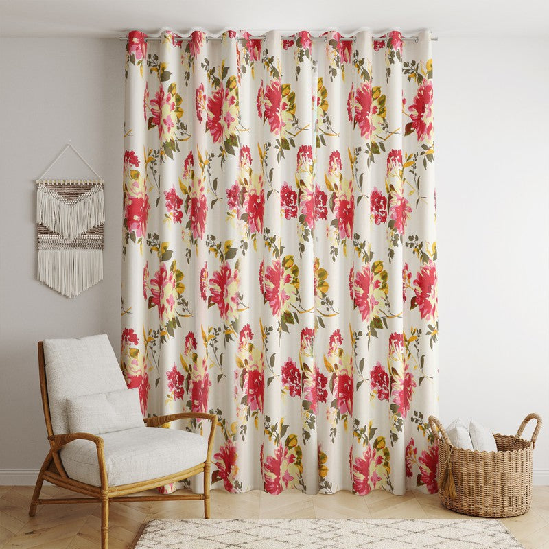  BILBERRY Furnishing 213.36 cm (7 ft) Cotton Semi Transparent Door Curtain (Pack Of 2) (Floral, Pink & Maroon)