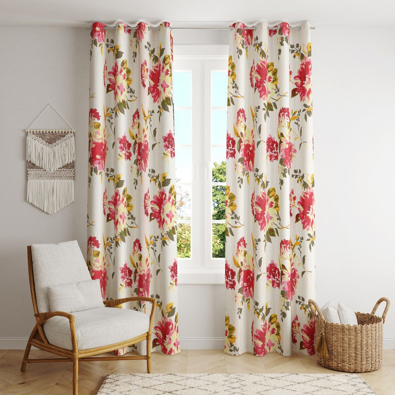  BILBERRY Furnishing 152.4 cm (5 ft) Cotton Semi Transparent Window Curtain Single Curtain (Floral, Pink & Maroon)