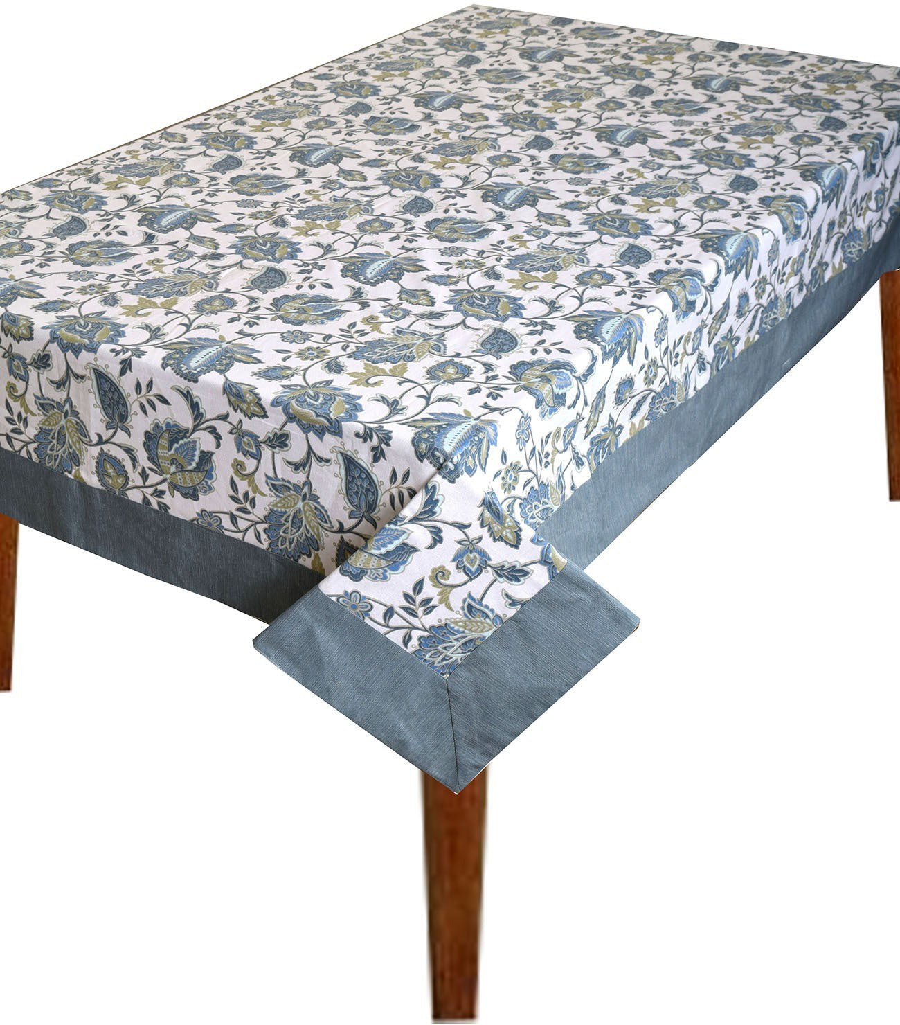 BILBERRY Furnishing By Preeti Grover Floral 8 Seater Table Cover (White, Blue, Cotton)