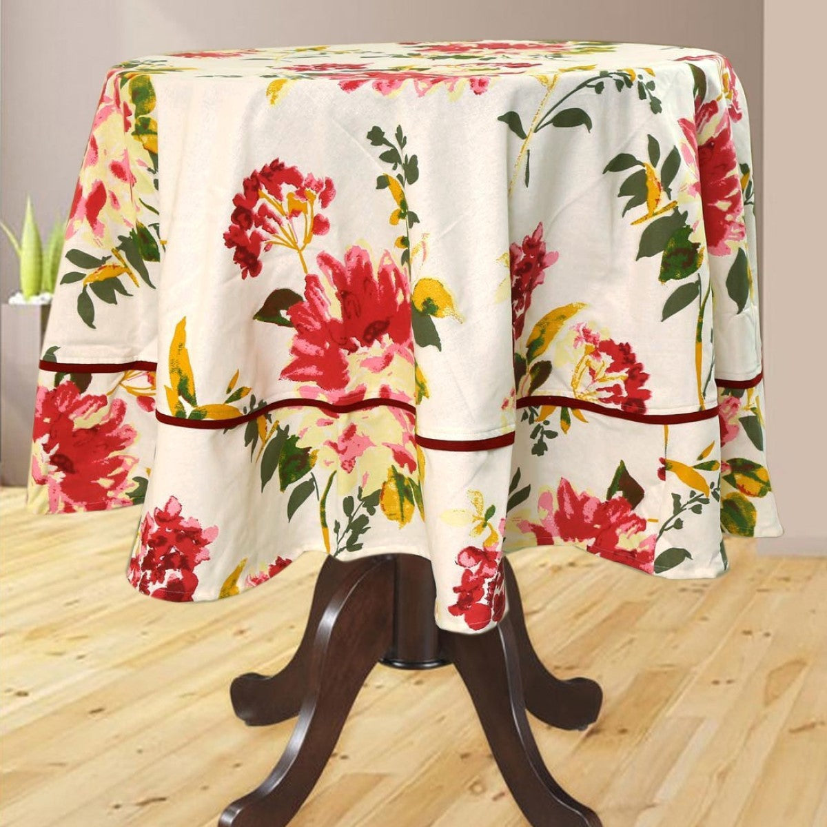 BILBERRY Furnishing By Preeti Grover Floral 6 Seater Table Cover (Red, Cotton)