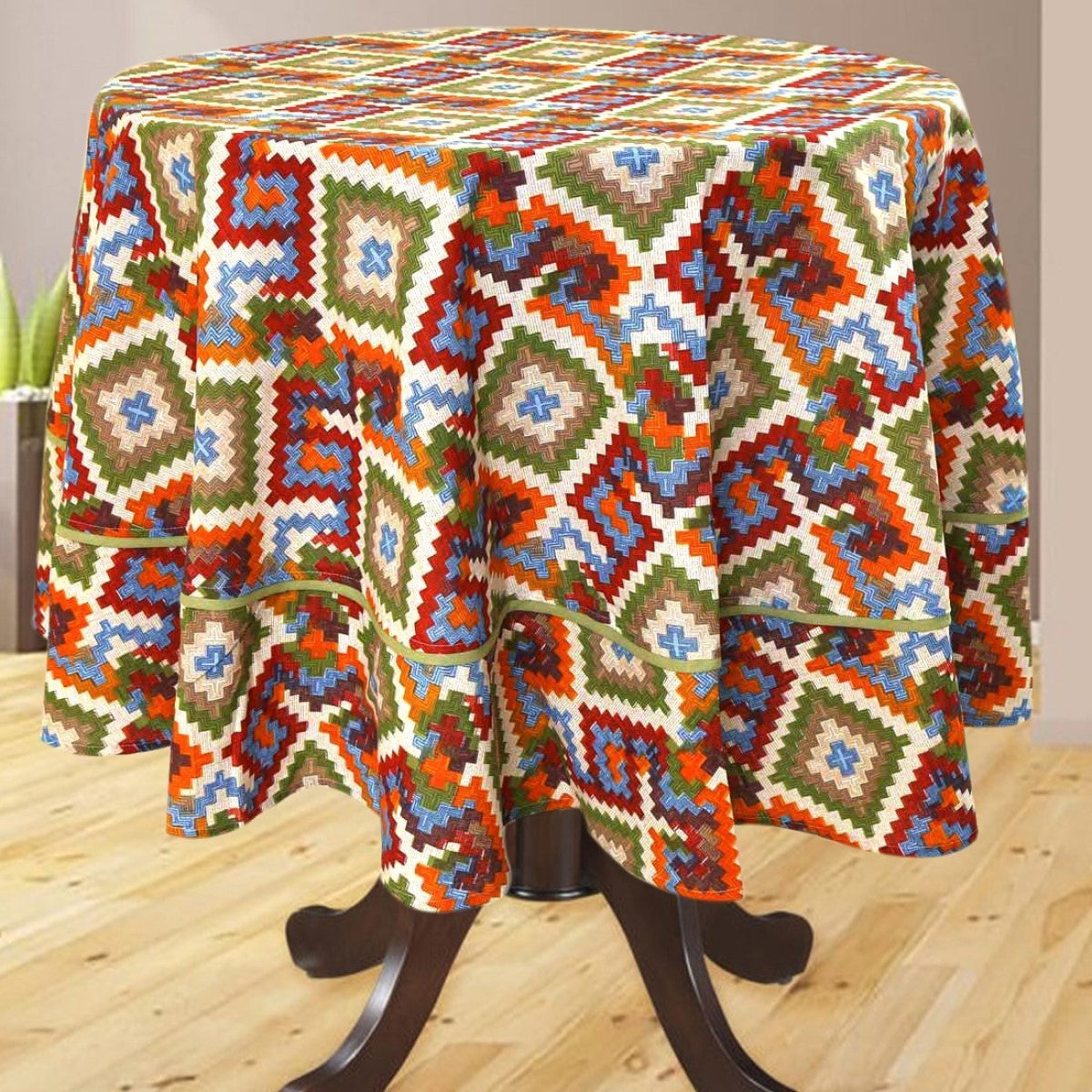 BILBERRY Furnishing By Preeti Grover Geometric 6 Seater Table Cover (Green, Cotton)