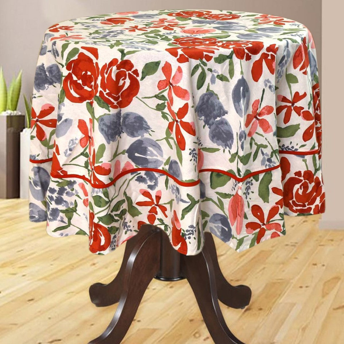 BILBERRY Furnishing By Preeti Grover Floral 6 Seater Table Cover (Orange, Cotton)