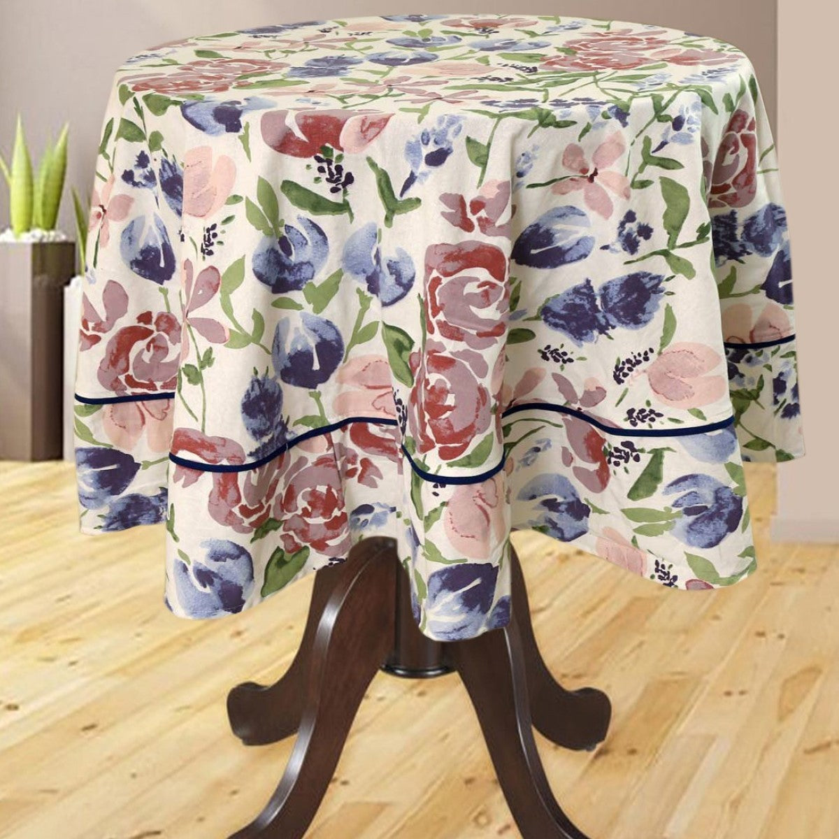 BILBERRY Furnishing By Preeti Grover Floral 6 Seater Table Cover (Blue, Cotton)