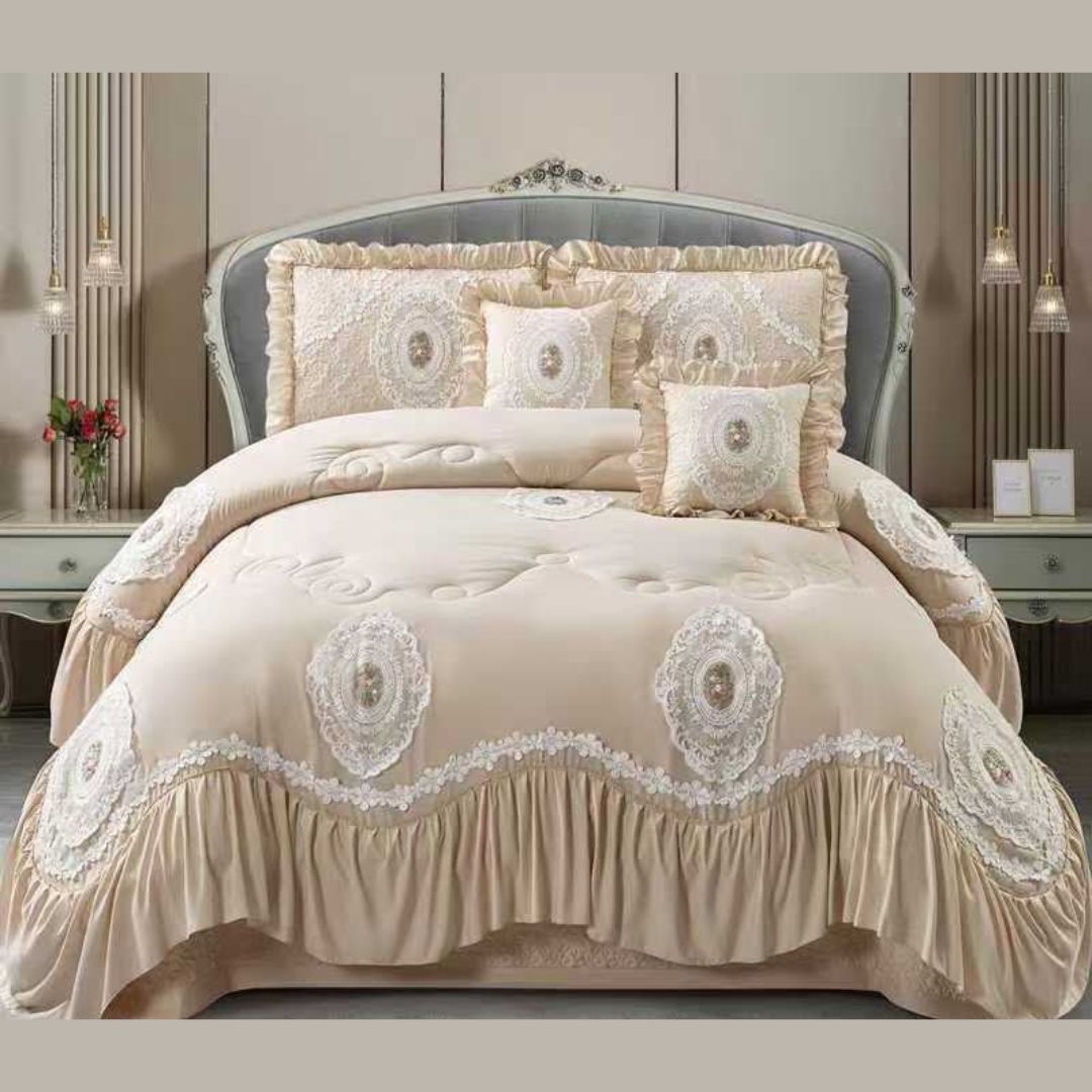 Victorian Style Frills Quilted 6 Pcs Bedcover Set