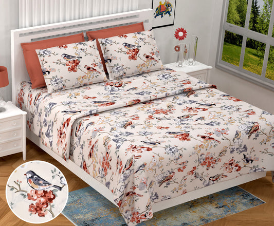 BILBERRY Furnishing By Preeti Grover 180 TC Cotton King Animal Flat Bedsheet (Pack of 1, White, Blue, Rust)