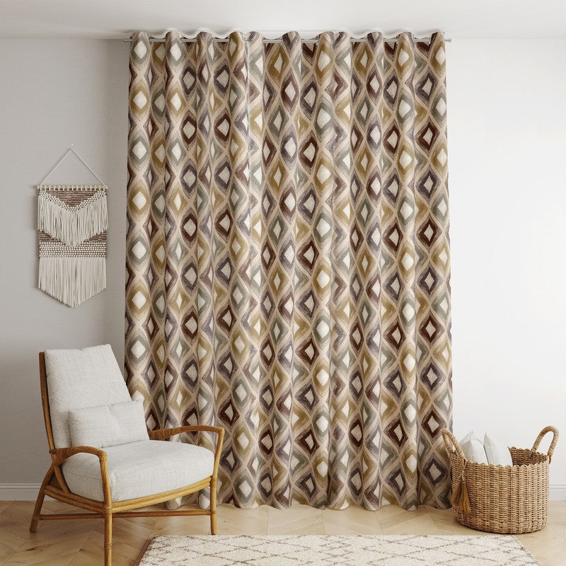  BILBERRY Furnishing 152.4 cm (5 ft) Cotton Semi Transparent Window Curtain (Pack Of 2) (Printed, Coffee & Beige)