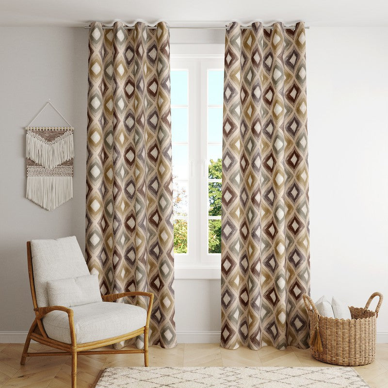  BILBERRY Furnishing 152.4 cm (5 ft) Cotton Semi Transparent Window Curtain Single Curtain (Floral, Coffee & Beige)