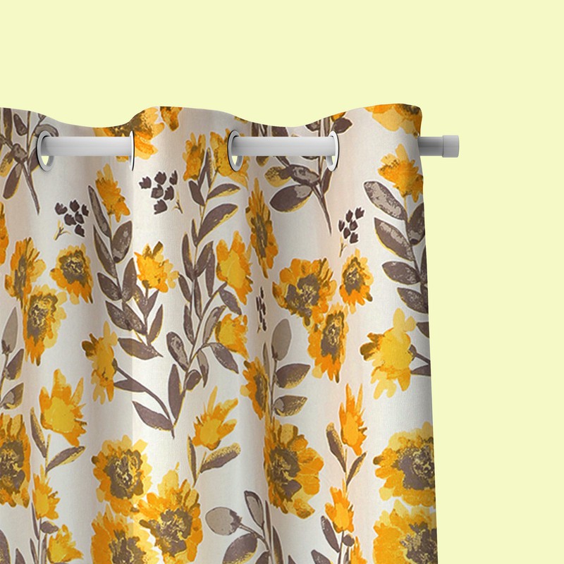  BILBERRY Furnishing 213.36 cm (7 ft) Cotton Semi Transparent Door Curtain Single Curtain (Floral, Yellow & Grey)