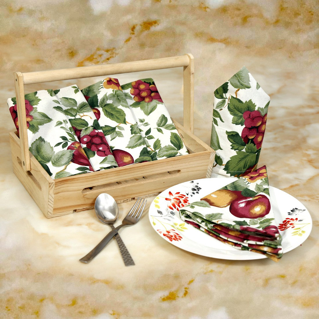 BILBERRY Furnishing By Preeti Grover Table Napkin Cotton(18 * 18 IN), Perfect for Gifting - Beige & Brown (6 Sheets) Beige, Red Cloth Napkins (6 Sheets)