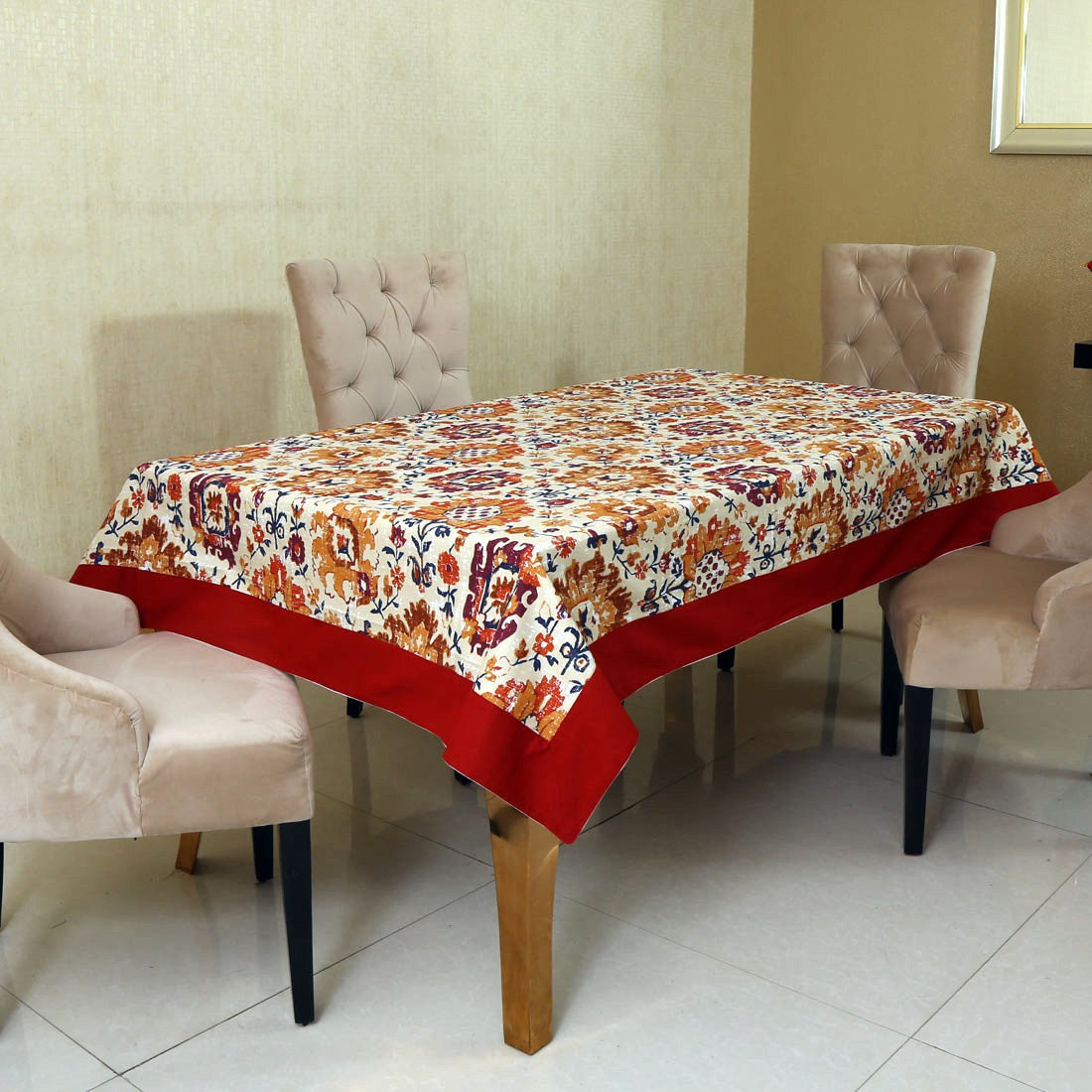  BILBERRY Furnishing Floral 6 Seater Table Cover (Multicolor, Cotton)